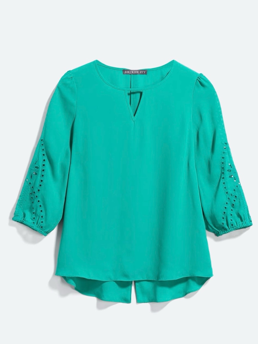 Market & Spruce Teal Lace-Trim Long Sleeve Blouse